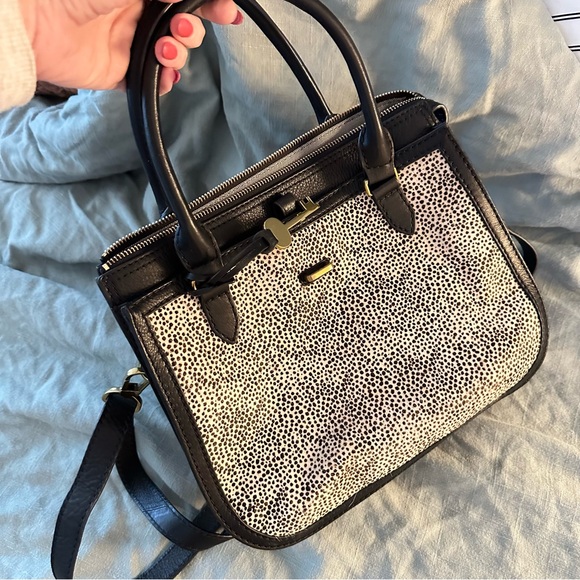 Fossil Purse, black leather with cheetah print panel on front - Picture 2 of 6